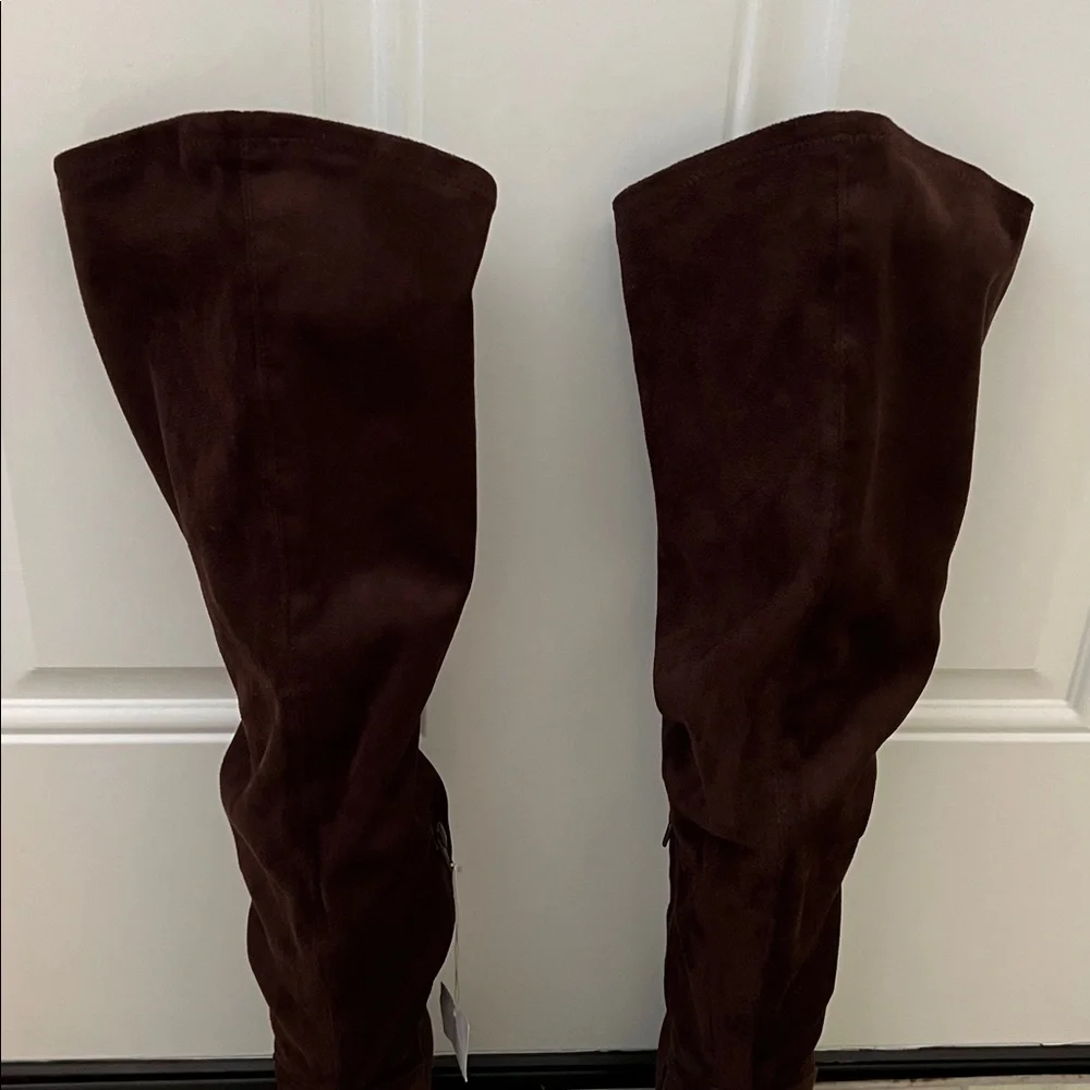 Chocolate Brown Microsuede Christian Siriano Over-the-Knee Boots NWT Size 8